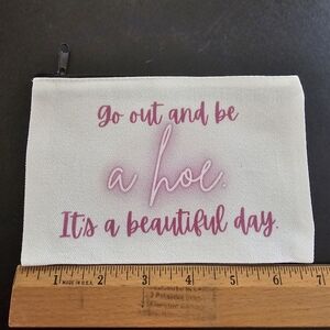 Funny White Canvas Pouch with Pink Text